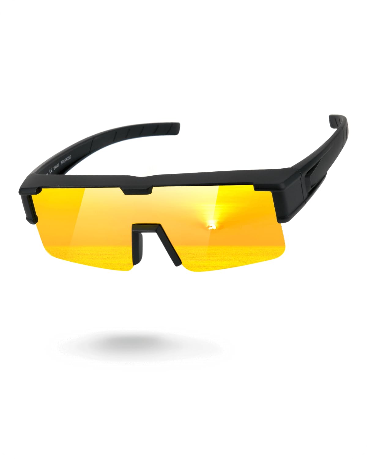 Photo 1 of Meeloog Polarized Fit Over Glasses Sunglasses for Men Women, UV Protection Sports Wrap Around for Driving Cycling Fishing (P1 Black Frame/Golden Mirrored Lens)