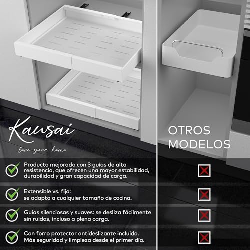 Removable Drawers for Kitchen, Adhesive Telescopic Cupboard Tray, Adjustable Width 32-52 cm, for Home Storage and Organizer, No Drilling, Single Pack White