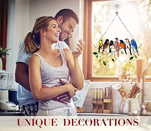 A number of Birds on a Wire Excessive Stained Acrylic Suncatcher Window Hanging Ornaments, Chicken Sequence Sculptures Pendant Dwelling Ornament for Patio Yard Decor Inventive Items (B)