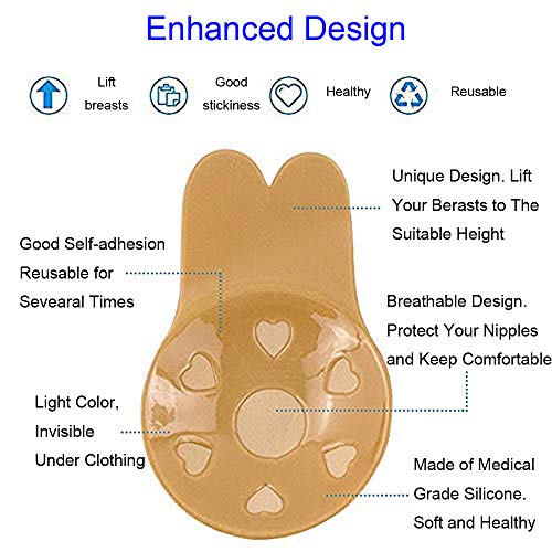 Adhesive Bra Invisible Bra Sticky Strapless Backless Bra Breast Lift Tape Nipple Covers for Women, Beige, XL, 4 Pcs