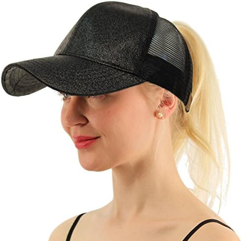 Trend Glitter Baseball Cap for High Ponytail Women’s Messy Bun Glitter Trucker Baseball Cap Special for Women Girl