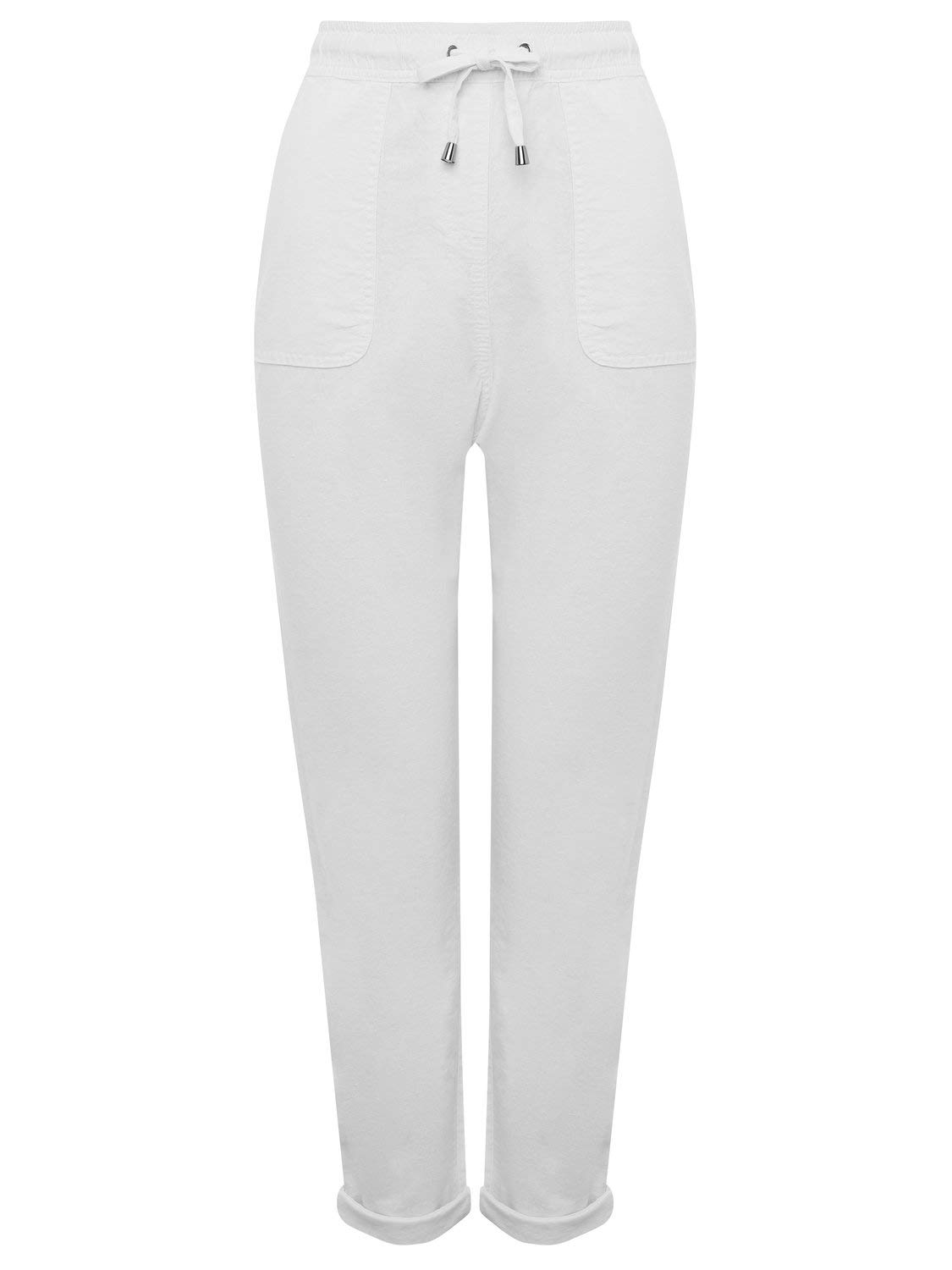M\u0026Co Ladies White Slim Leg Linen Blend 