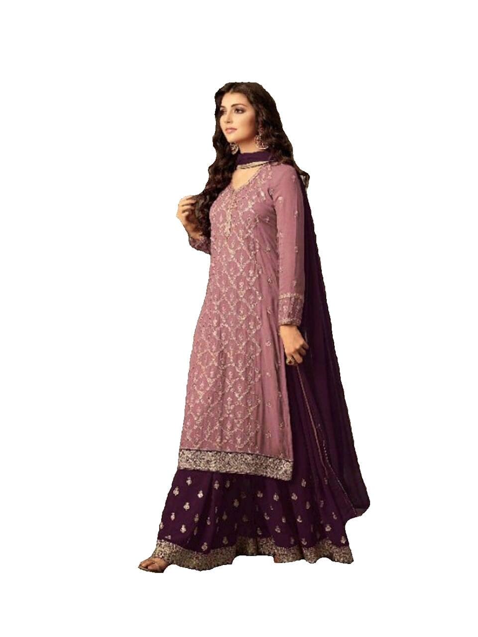 generic women's georgette fabric sharara suit (lnf097, pink, 4xl)