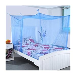 Shahji creation Double Bed Mosquito Net with Cotton brodar 6X6.5 Feet Blue Color