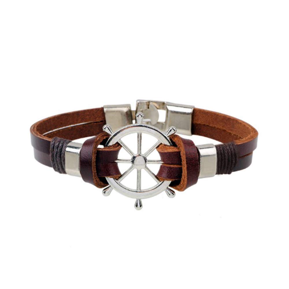 MiniJewelry Wheel Radder Leather Bracelet for Women Men Cord Clasp Closure