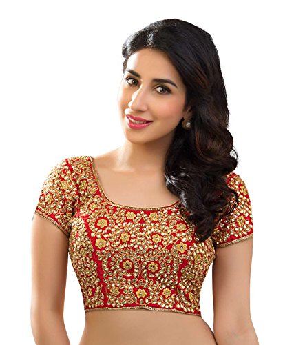 achyut fashion red and golden work women's saree blouse (af68_red_38)