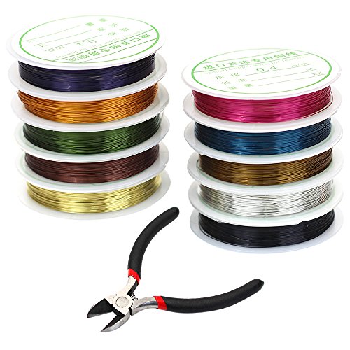 Md trade 10 Rolls 10 Colors Jewelry Beading Wire 0.4MM Uncoated Copper Wire with Cutting Pliers for Crafts Beading Jewelry Making and Repair