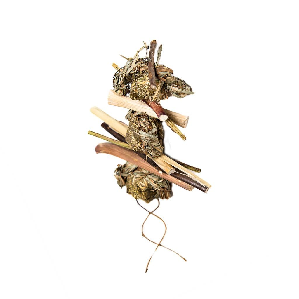 SMALL PET SELECT Hay & Twig Hanging Mobile – All‑Natural Forage Toy for Rabbits & Guinea Pigs – Enrichment, Chewing & Activity