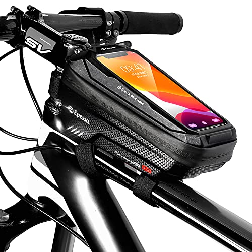 Epessa Bike Phone Mount Bag,Bicycle Waterproof Front Frame Top Tube Handlebar Bag with Sensitive Touch Screen for Cellphone Below 6.7'',Large Capacity (EX2-frame)