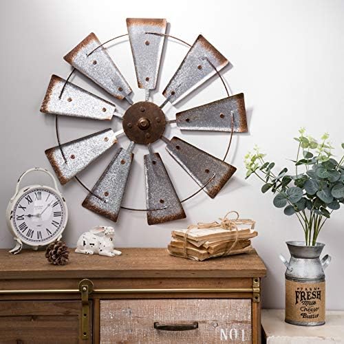 Glitzhome 22" Farmhouse Galvanized Windmill Wall Sculpture Home Decor Rustic Metal Rustic Wall Art Decoration