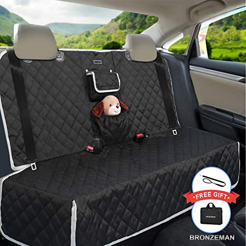 Dog Seat Cover for Back Seat - 100% Waterproof,Nonslip Bench Seat Cover Compatible for Middle Seat Belt | Strong & Durable, Multiuse,Fits All Cars | Bonus Gifts Pack Bag,Dog Leash, Buckle (Black)
