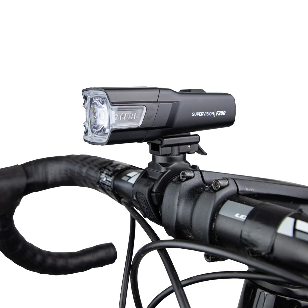 ZEFAL Supervision F200 LED Front Light - Front Bike Light - USB-C Rechargeable Bicycle Light - City and Leisure Front Light - 2 Lighting Modes - 200 Lumens, Black