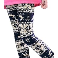 Thrivqyaf Kids Girls Christmas Winter Thick Pants Fleece Lined Footless Leggings (6-7 Years/Tag 140, Snowflakes Style 2)