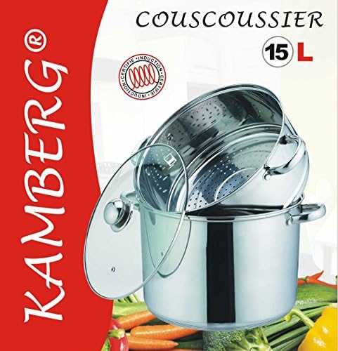 Kamberg - 0008074 - Couscoussier / Cuit Vapeur / Faitout 3 en 1 -Diamètre 30 cm - 15 Litres - Acier Inoxydable Haute Qualité - Couvercle en verre - Tous feux dont induction - Cuisine A Vivre Kamberg - 0008074 - Couscoussier / Cuit Vapeur / Faitout 3 en 1 -Diamètre 30 cm - 15 Litres - Acier Inoxydable Haute Qualité - Couvercle en verre - Tous feux dont induction