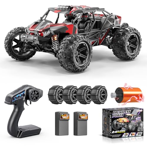 Womaqu Brushless Adult Remote Control Car 1:14, RC Car 4x4 68 km/h with Roll Cage and Reinforced Chassis, 2 LiPo 2S Batteries, Double Tyre Set, Radio Controlled Car Compatible 3S