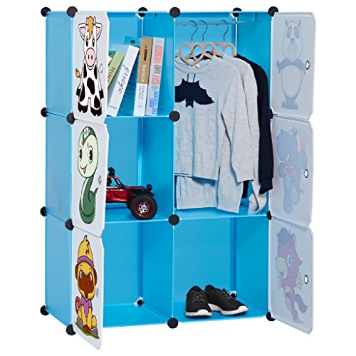 LANGRIA 6 Cube Organizer Cubby Shelving Plastic Storage Cubes Drawer Unit, DIY Modular Bookcase Closet System Cabinet with Translucent Design for Clothes, Shoes, Toys (Blue)