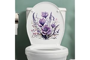 DELUPMT Merry Christmas Purple Floral Flower Basket Toilet Cover Sticker Decals, Tortoise Seaseed Fish Ocean Waterproof Toilet Lid Tank Seat Decals Cistern Self-Adhesive Bathroom Wall Sticker