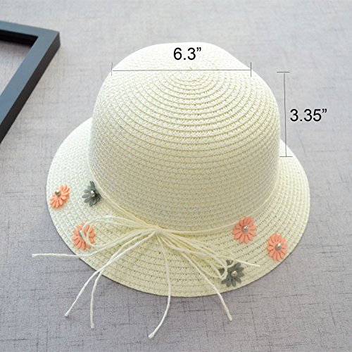 Straw Sun Hat Bag Set, Cute Bow Summer Beach Flower Bow Lace Sun Cap and Handbag for Kids Girls (White)