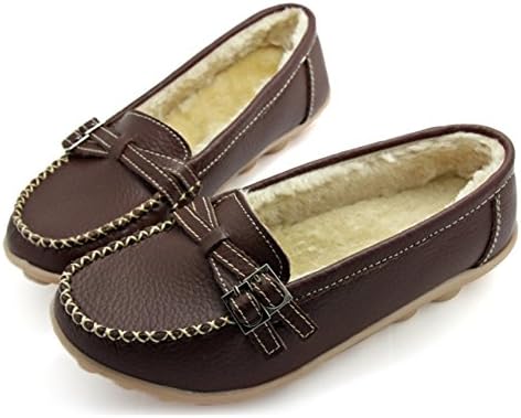Voxge Women's Moccasins Slippers For Women Girls Leather Loafers Ankle Boots Warm Flats Walking Lightweight Shoes Soft Outdoor Indoor VSU001B2-38