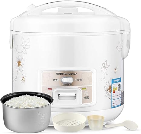 Amazon Co Jp 料理用二重使用炊飯器 5l大容量電気炊飯器白電気炊飯器 ステンレス鋼製内鍋とプラスチックスチーマー スチームクッカー7カップ ホーム キッチン