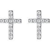 Silver Small Cross Stud Earrings, Hypoallergenic Stainless Steel CZ Cross Earrings for Women Men