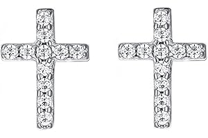 QLKILYR Silver Small Cross Stud Earrings, Tiny Hypoallergenic Stainless Steel CZ Cross Earrings, Cute Mini Stud Earrings for Women Women Men Girls