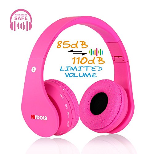 MIDOLA Kids Bluetooth Wireless Headphones Wired On-Ear Headset Foldable Earphone with AUX 3.5mm Jack SD Card Slot, Built-in Mic, FM Radio for Girls Students Children for PC Tablets Cellphone(Pink)