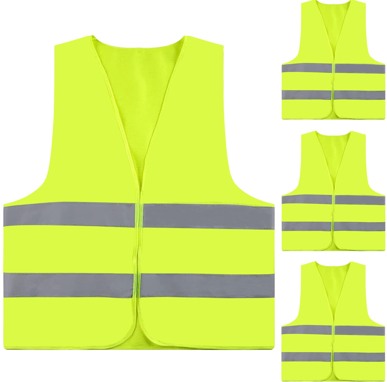 4 Pack Hi Vis Vests, Yellow Hi Vis Jackets, High Vis Jackets with 2 Fluorescent Bands, Standard Size High Visibility Vest Car Driving Vest for Man And Women