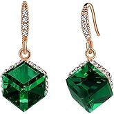 Austrian Crystal Cube Drop Dangle Earrings for Women 14K Gold Plated Hypoallergenic Jewelry