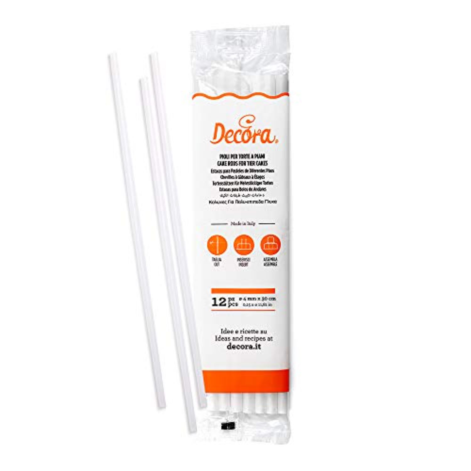DECORA 9260155 Plastic Rods for Tier Cake, White, 30cm X Ø 4mm,Pack of 12