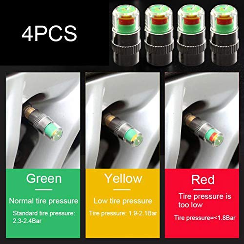 ChooseU Tire Valve Stem Caps, Car Tire Pressure Monitor Valve Stem Caps Sensor Indicator for Sedan SUV Truck Camper Motorcycle 4 Pack