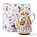 FORLONG Large Ceramic Teapot and Coffee Pot with Lid, 3D Embossed Victoria Pink Rose Flowers Decorative Teapot(Red）