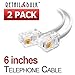 RetailAndBulk (2 Pack) 6 Inch Telephone Cord, Professional Grade Made in USA, 6P4C Male RJ11 Plugs with 50 Micron Gold Contacts, Pure Copper Wire Phone Line Cable (6 Inches, White)