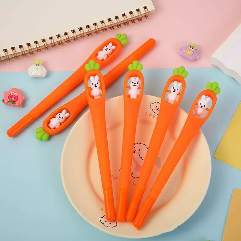 TTOA - 5 Pcs Bunny Pens | Cute Rabbit Pen | Kawaii Stationery | Carrot Pen | Easter Gift | Party Bag Filler | Teacher Award | Stocking Fillers