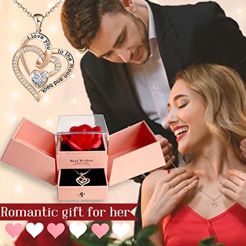 Mom Gifts, Preserved Rose Jewelry Box with Heart Necklace,Gift Box and Cards, Gifts Ideas for Her, Gift Card Eternal Flowers for Mothers Day, Valentines, Birthday, Anniversary