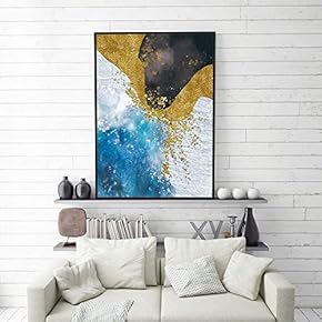Framed Canvas Home Artwork Decoration Golden Abstract Style Canvas Wall Art for Living Room, Bedroom - 16x24 inches