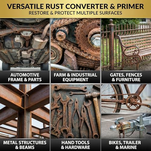 Meuvcol 2-in-1 Rust Converter & Metal Primer, 35 Floz Black Rust Remover Paint For Metal, Ultra Automotive Rust Reformer & Seal, Long-Lasting Rust Preventative Coating, Rust Inhibitor Repair Kit