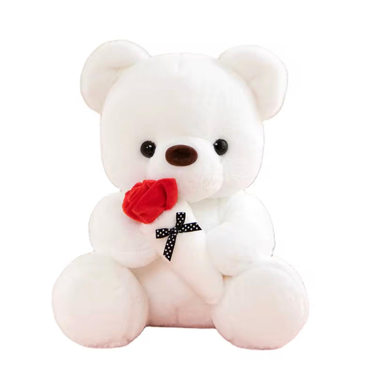 Soft Teddy Bear with Rose – Plush Stuffed Animal Gift for Valentine’s Day, Birthday, Anniversary, Kids & Couples – Ultra Soft Cute Bear Toy (25cm / 35cm / 45cm) (White, 25cm)