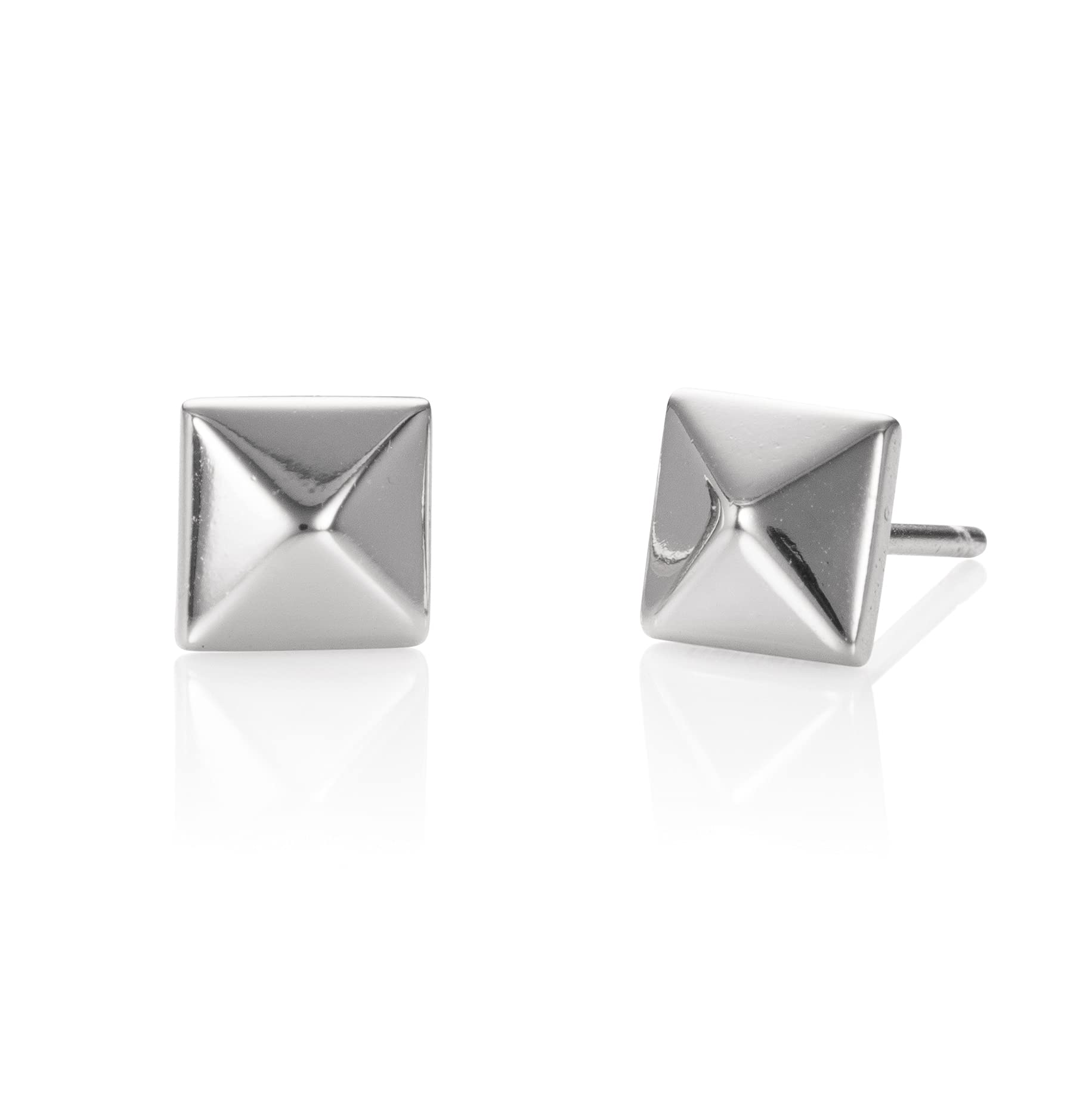 Namana Small Square Earrings in 925 Sterling Silver, Tiny Earrings for Women and Girls, Simple 925 Sterling Silver Stud Earrings for Women in a Pyramid Shape, Silver Jewellery for Women