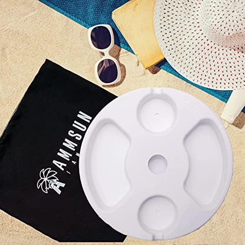 Plateau de Parasol de Plage de 33 cm pour Plage, terrasse, Jardin, Piscine avec Porte-gobelets, Compartiments à collation, Blanc