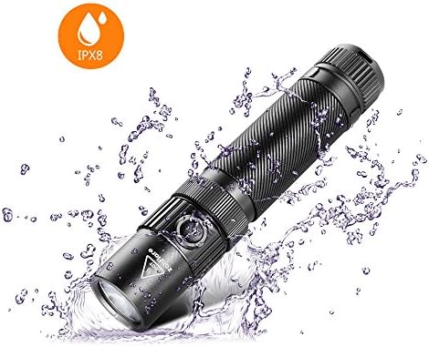Zanflare LED Flashlight, IP68 Waterproof Torches, Rechargeable, 7 Light Modes, Pocket-Sized Torch for Camping, Hiking and Emergency Use 1240 Lumen Super Bright Torch with Safety Hammer, 18650 Battery Not Included
