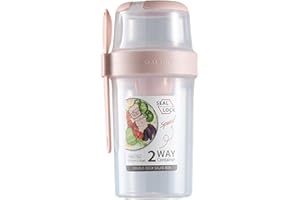 DONGUONAI Keep Fit Salad Meal Shaker Cup,Salad Container for Lunch, Portable Fruit and Vegetable Salad Cups Container with Fork & Salad Dressing Holder Pink size-M