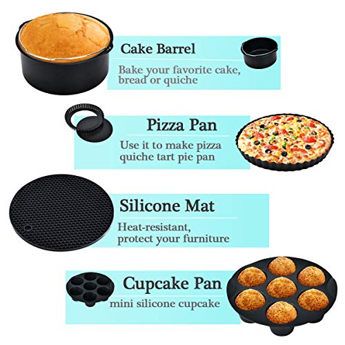 Air Fryer Accessories 11pcs Fits all 3.7QT- 4.2QT for Gowise Phillips and Cozyna - Non-stick Barrel/Pan, Stainless Steel Holder, Silicone Mat, Cookbook Included - Thumbnail 2