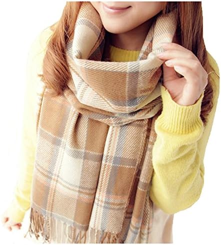 Portsur Fashion Big Grid Autumn Winter Scarf Pure Colour Long Shawl Beige Plaid
