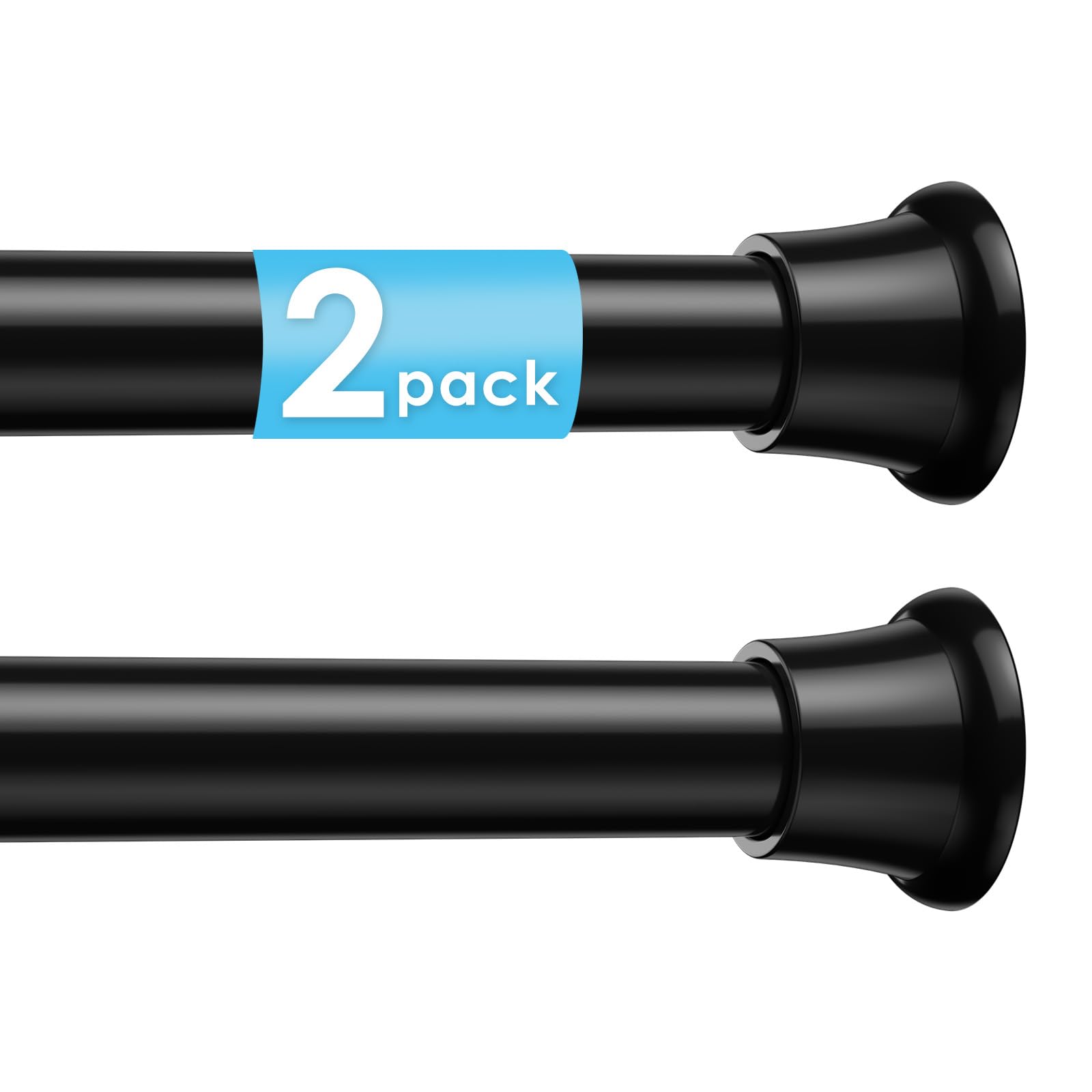 Photo 1 of 2Pcs Tension Curtain Rod 31 To 76 Inch Black Shower Curtain Rod No Drilling Adjustable Spring Loaded Curtain Rods 7/8"Diameter Shower Rods For Bathroom Windows Bedroom Closet Doorway Door