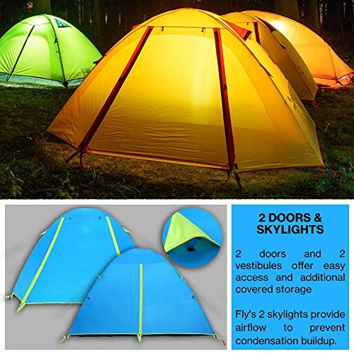 Weanas Professional Backpacking Tent 2 3 4 Person 3 Season Weatherproof Double Layer Large Space Aluminum Rod for Outdoor Family Camping Hunting Hiking Adventure Travel (Azure, 2-3 Person)
