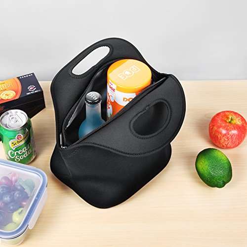 Waterproof Lunch Bag Double Layer Leakproof Neoprene Insulated Lunch Tote Black Reusable thermal lunch cooler tote for Men Women Boys Adult Kids