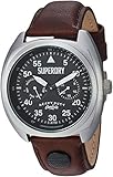 Superdry Men's Infantry Aviator Quartz Watch with Leather Calfskin Strap, Brown, 22 (Model: SYG229BR)