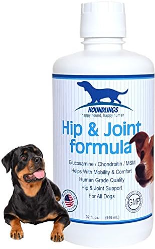 Houndlings Powerful Hip &amp; Joint Supplement - Liquid Glucosamine for Dogs - Safe, USA Made Arthritis &amp; Joint Pain Relief. Human Grade Formula with Chondroitin &amp; MSM for k9 Joint Repair &amp; Health -32oz