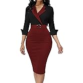 SeNight Women Church Dress Sexy V Neck Dresses Bodycon Black Long Sleeve Mini Dresses
